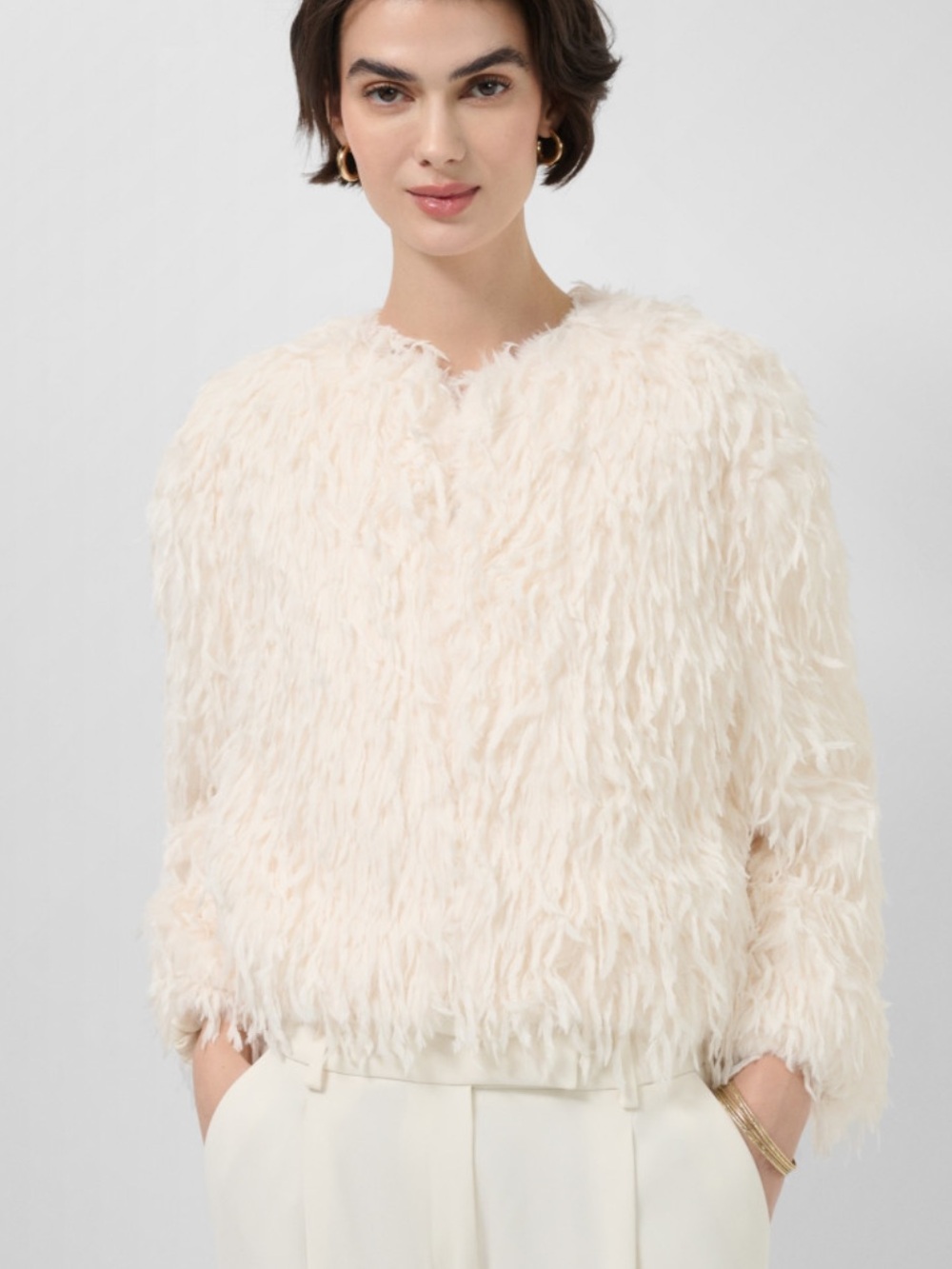 Roberto Verino Jacket in white faux feather pattern fabric size XS New with Tags